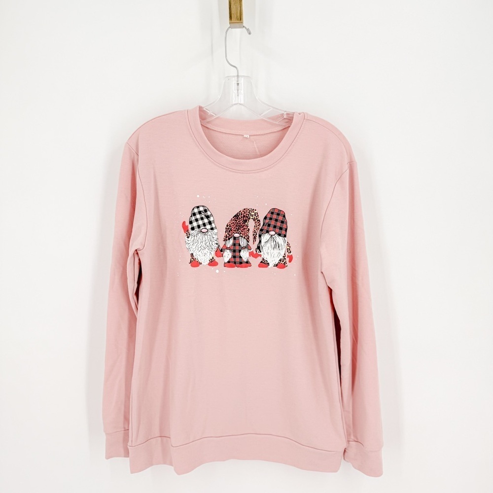 Pink Long Sleeve Women's Top with Gnome Design